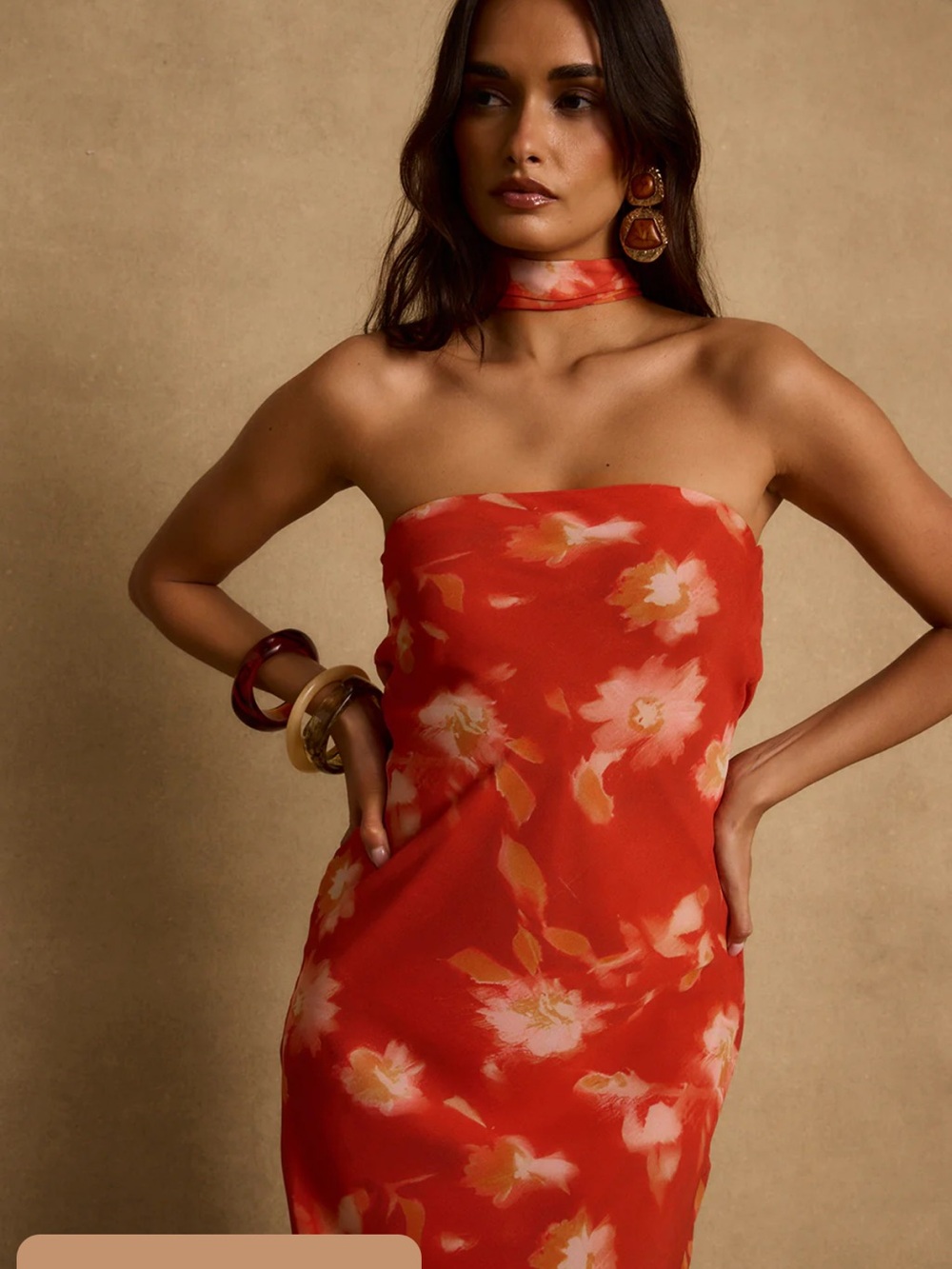 12th Tribe Strapless Red & White Floral Midi Dress